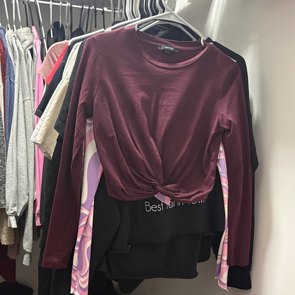 Forever 21 Burgundy Twist Front Crop Top